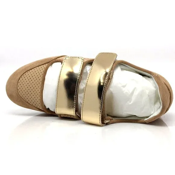 NEW MAX MARA Tan Suede  Leather Velcro Sneakers - Picture 10 of 13